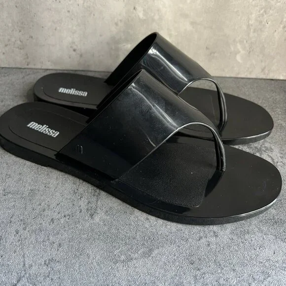 MELISSA Essential Chic Black Water Resistant Flip Flop Size 8 - Picture 11 of 16